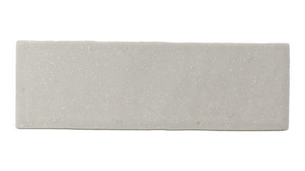 Rectangular light gray ceramic tile with subtle speckled texture, ideal for backsplash or flooring