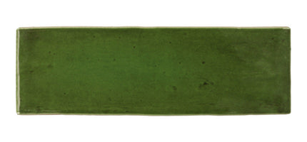 Glossy green rectangular ceramic tile, 2x6 inches, suitable for backsplash or bathroom walls