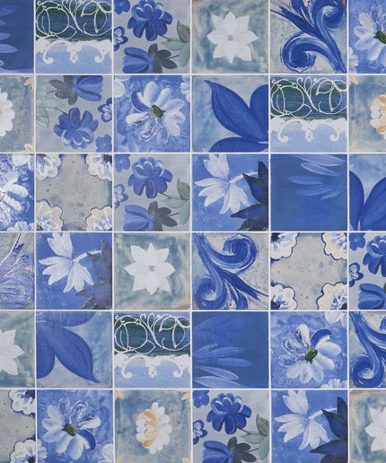 Pattern of blue and white floral tiles