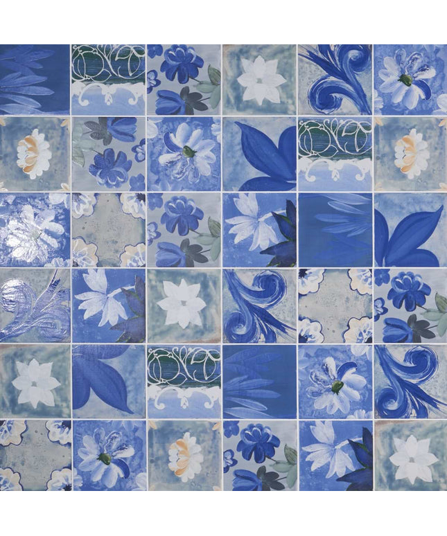 Pattern of blue and white floral tiles