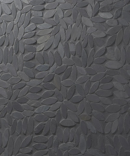 matte black mosaic tile with leaf pattern, natural stone texture for bathroom or kitchen