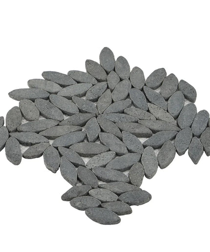 black lava stone mosaic tile in petal pattern for bathroom or kitchen backsplash