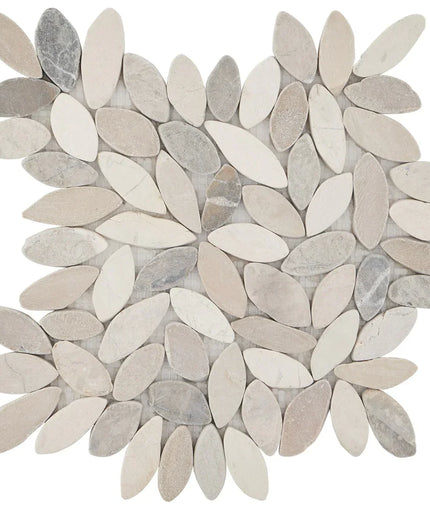 Flower pattern natural stone mosaic tile with beige and gray leaf-shaped pieces