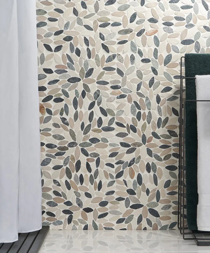 Flower Raja Ampat natural stone tiles with leaf mosaic design in a bathroom setting