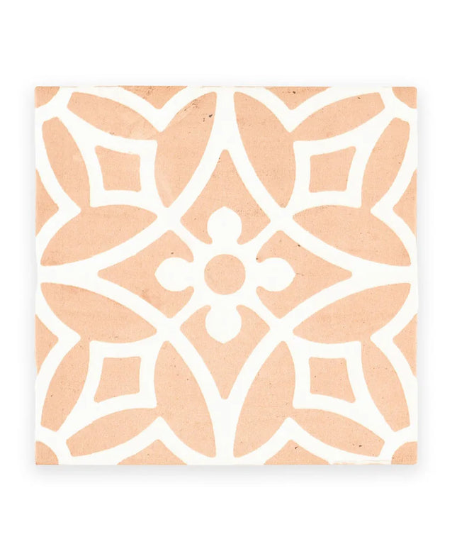 Patterned tile with geometric design on a white background