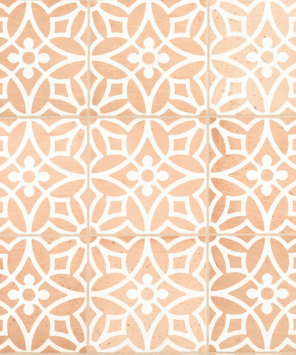 Patterned tile with geometric design on a beige background