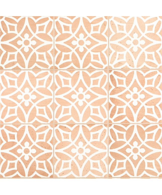 Patterned tile with geometric design on a beige background