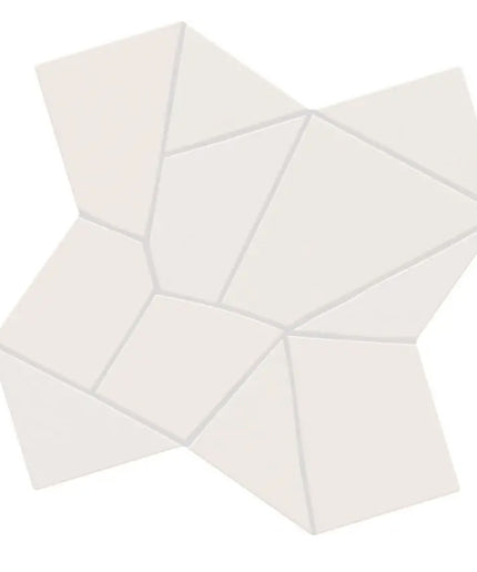 A single geometric wall tile with a faceted, multi-sided star-like shape in a warm off-white or cream color, shown on a solid white background.