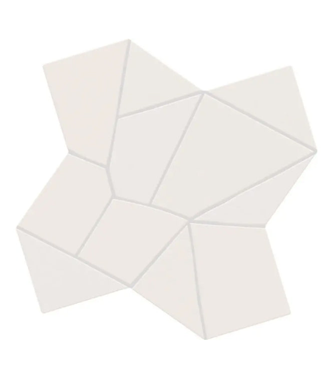 A single geometric wall tile with a faceted, multi-sided star-like shape in a warm off-white or cream color, shown on a solid white background.
