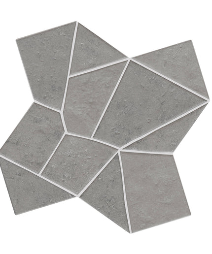 Hexagonal gray tiles arranged in a pattern on a white background