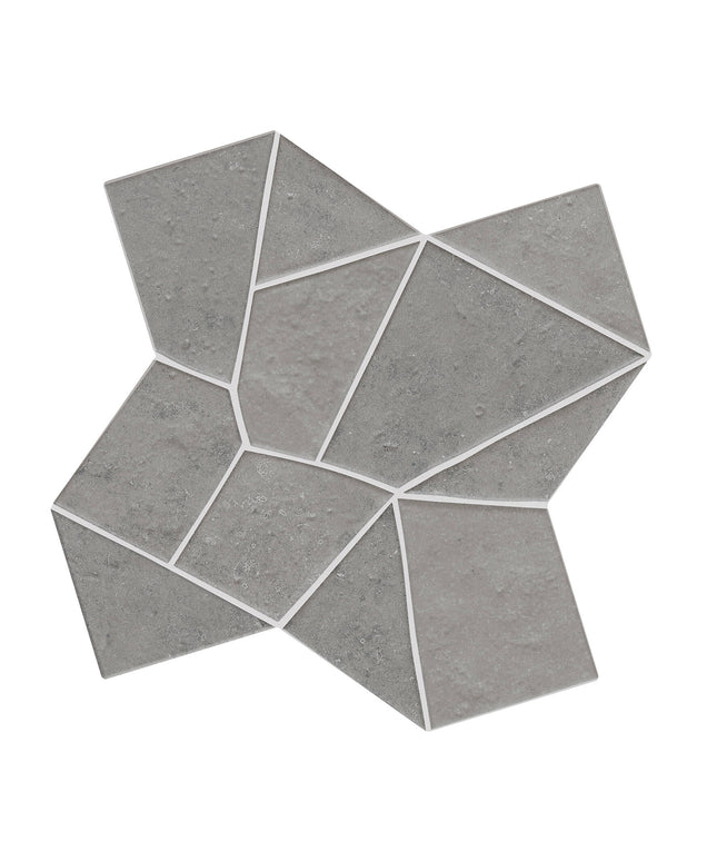 Hexagonal gray tiles arranged in a pattern on a white background