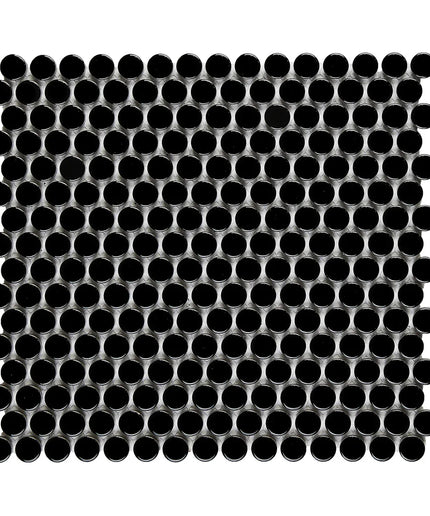 Grid of black circular objects on a white background