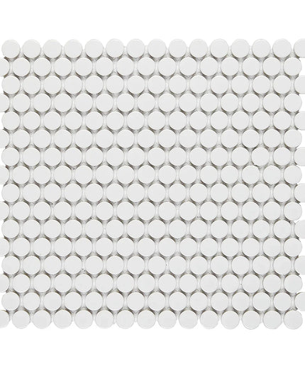 White circular mosaic tile pattern on a white background