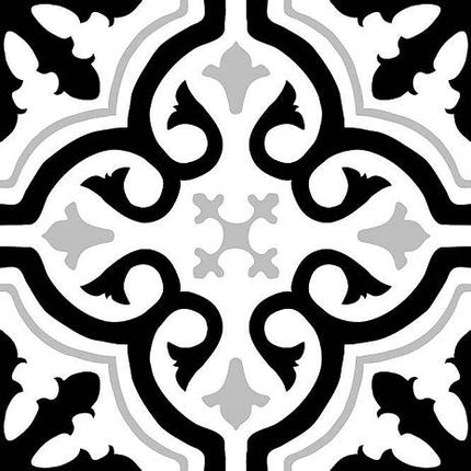 Decorative pattern with black and gray shapes on a white background