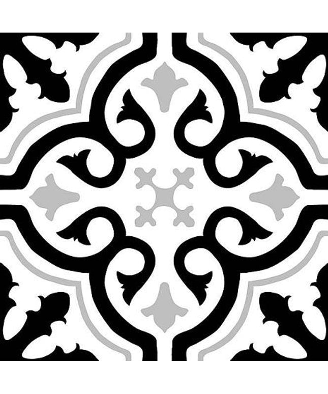 Decorative pattern with black and gray shapes on a white background