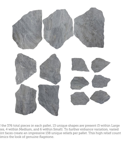 Set of gray stone pieces arranged in a circular pattern on a white background.