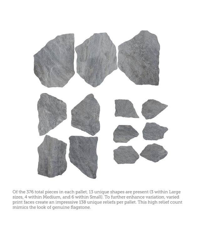 Set of gray stone pieces arranged in a circular pattern on a white background.