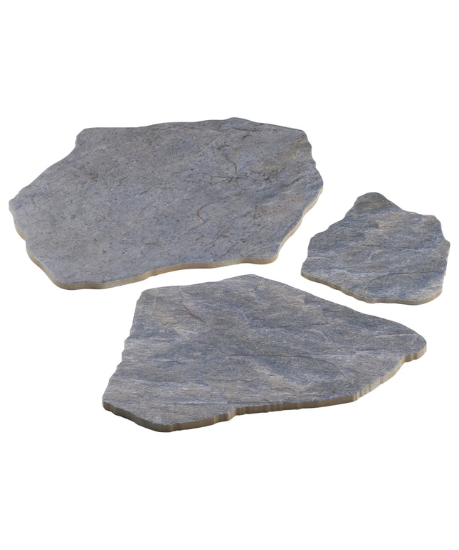 Three gray stone slabs on a white background