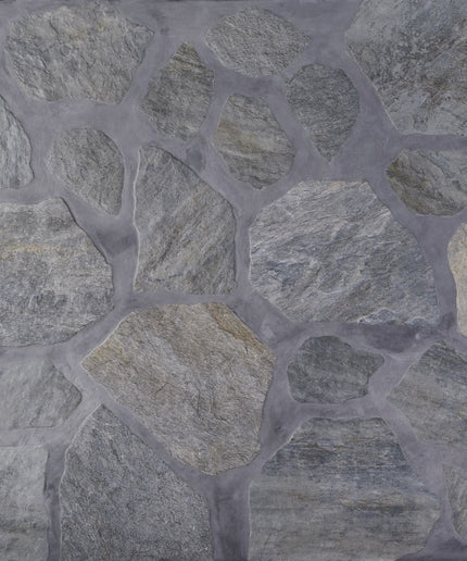 Close-up of stone-patterned tile with gray and beige colors