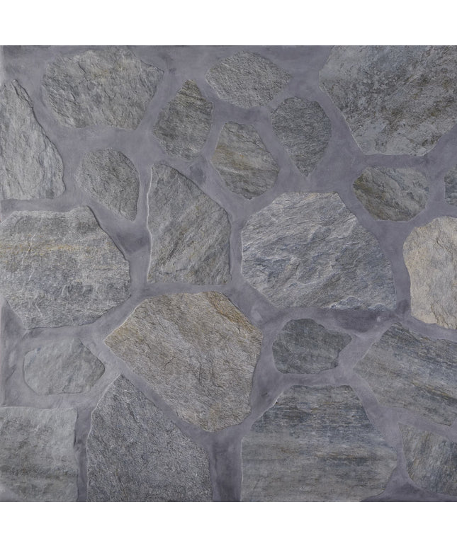 Close-up of stone-patterned tile with gray and beige colors