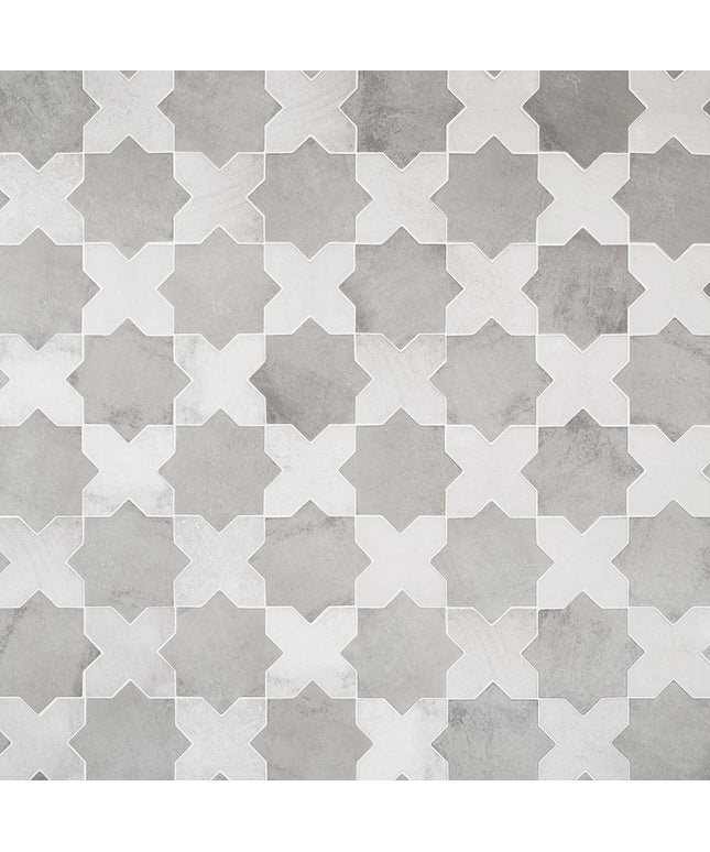 grey white matte 6x6 star cross tiles
