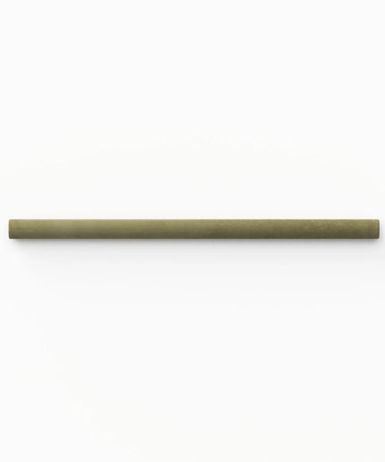 A minimalist, matte olive green cylindrical wall-mounted shelf or bar, shown against a clean white background.
