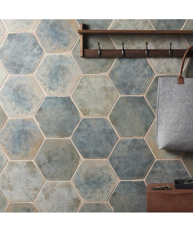 green  hexagon tile 9x10 wall