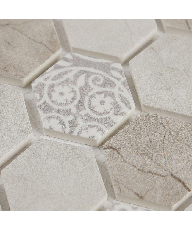 grigio glass mosaic hex tile 11x11 floor