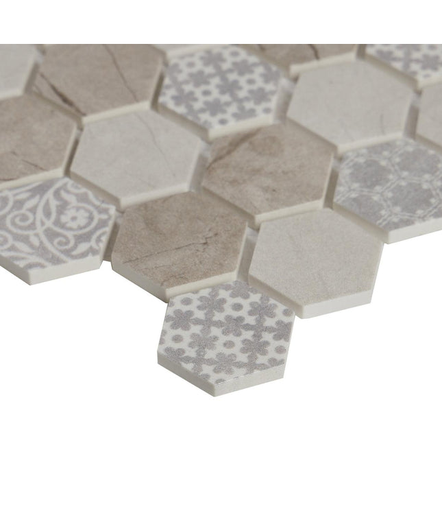 grigio glass mosaic hex tile 11x11 floors