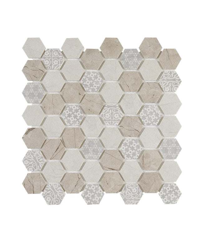 grigio glass mosaic hex tile 11x11