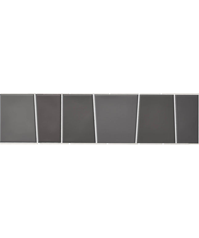 Six rectangular dark gray panels arranged in a row with thin white dividers, shown against a plain white background.