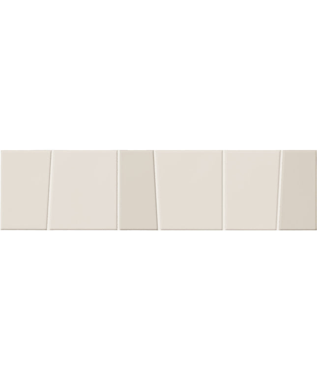 Six rectangular ceramic wall tiles in a warm off-white or cream color, arranged in a horizontal row against a solid white background.