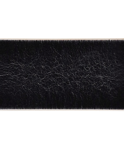 Rectangular black leather patch with a subtle texture on a white background