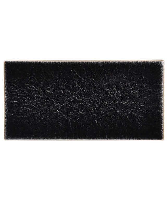 Rectangular black leather patch with a subtle texture on a white background