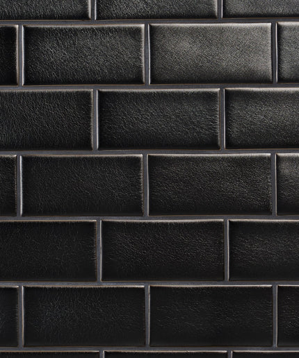 Close-up of a black leather texture with a grid pattern