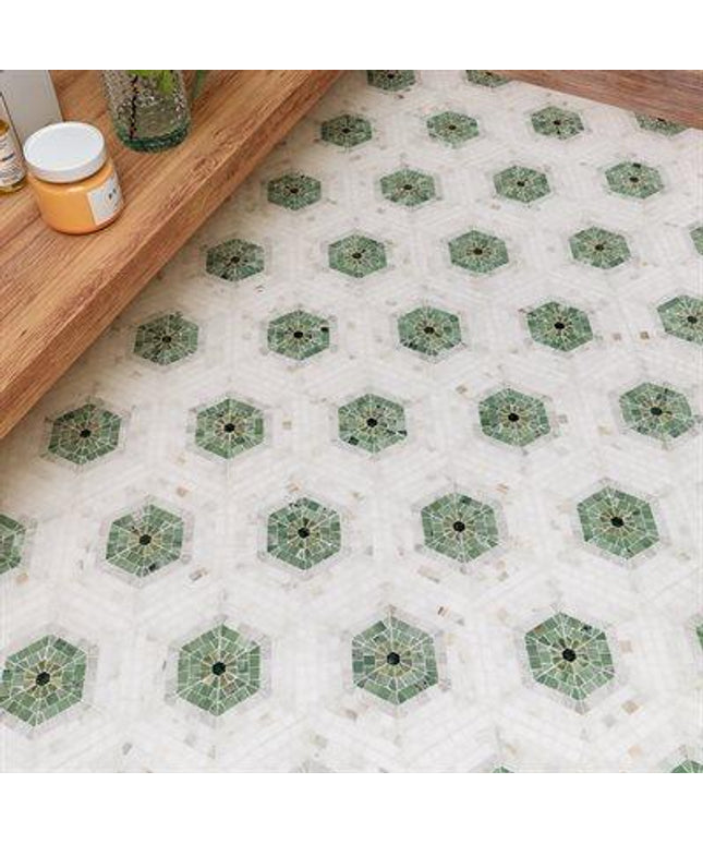 imogen hexagon tiles 6x7 green floor tile