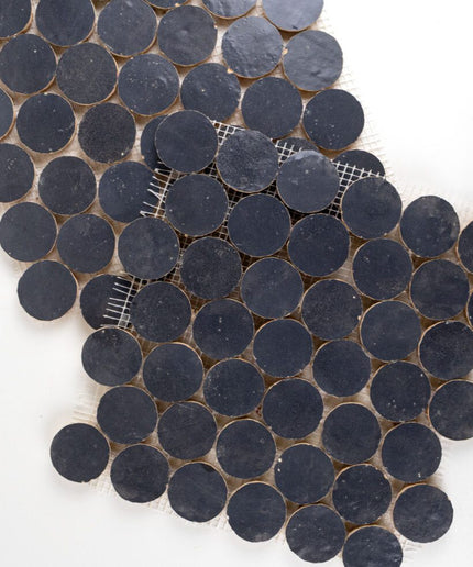 Indigo blue round mosaic tile sheet for kitchen backsplash, bathroom, or shower walls