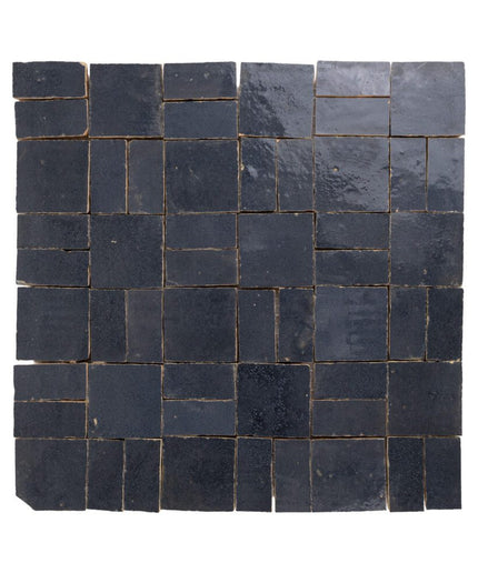 Glossy indigo mist crosshatch zellige mosaic tiles for backsplash or bathroom walls