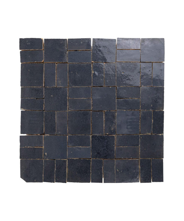 Glossy indigo mist crosshatch zellige mosaic tiles for backsplash or bathroom walls