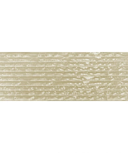 Beige textured 3x18 inch glass tile with wavy surface for kitchen backsplash or shower walls