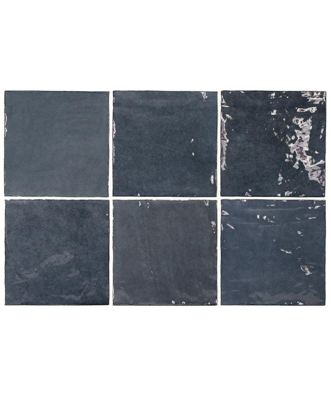 Six square tiles with a dark gray color and visible texture