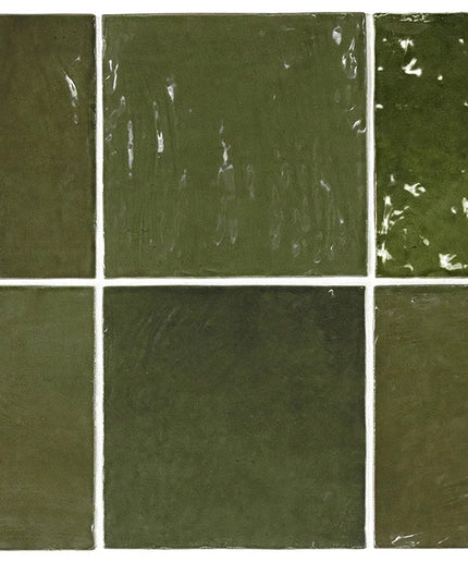 Six green tiles with a textured surface