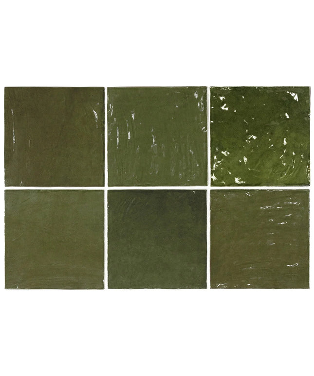Six green tiles with a textured surface