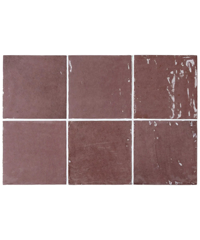 Six square tiles with a reddish-brown color pattern.