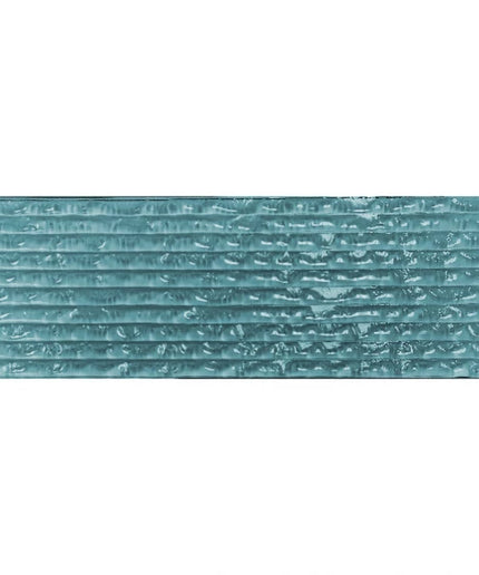 Rectangular aqua blue glass tile with a textured, rippled surface, suitable for backsplash or shower walls.
