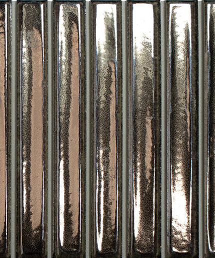 Metallic textured square tile with vertical ribbing