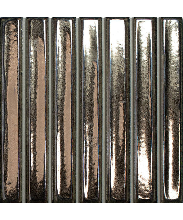 Metallic textured square tile with vertical ribbing