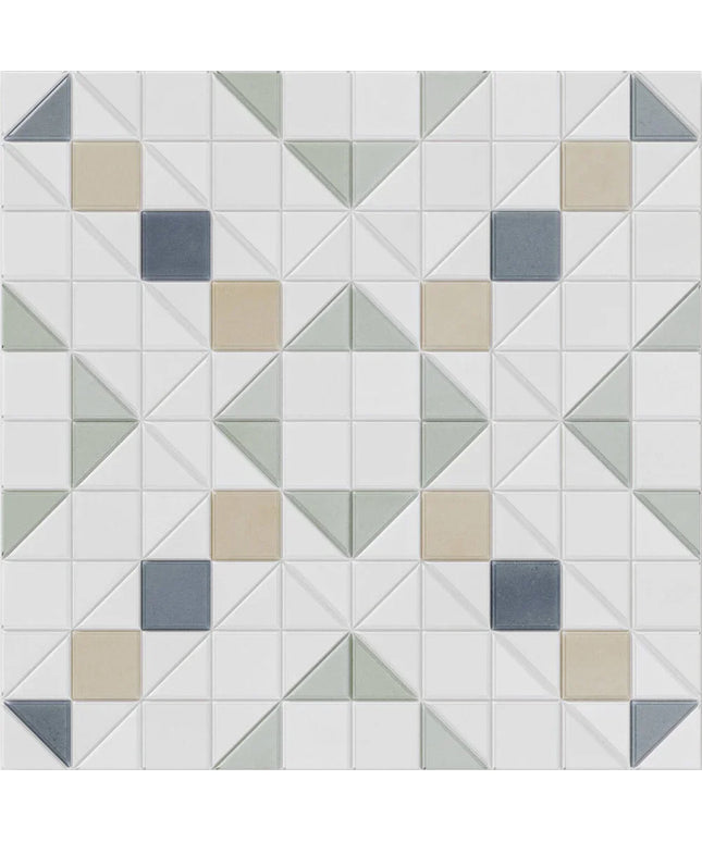 Patterned tile with geometric design on a white background