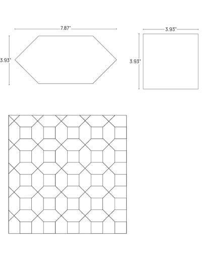 Technical drawing of a geometric pattern with measurements on a white background