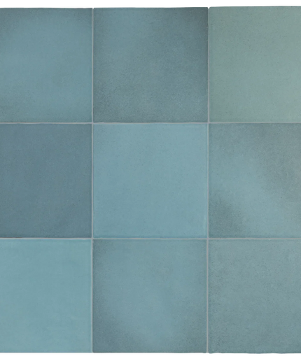 A 3x3 grid of square tiles in muted blue-green tones, arranged in a clean pattern with thin grout lines.